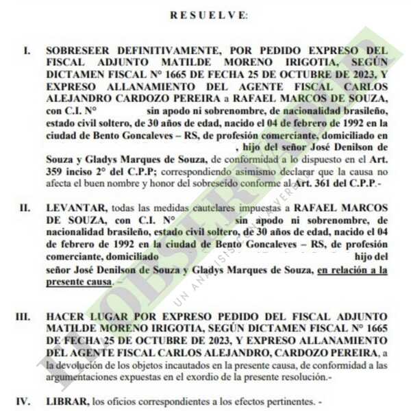 Brasileño es beneficiado con sobreseimiento definitivo y restitución de bienes comisados