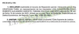 Declaran inadmisible reposición de los Garcete por aplicar mecanismo no previsto en ley