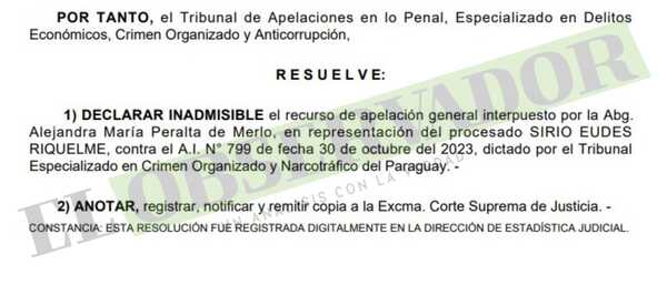 Acusado por tráfico apela de manera extemporánea y se mantiene su prisión preventiva