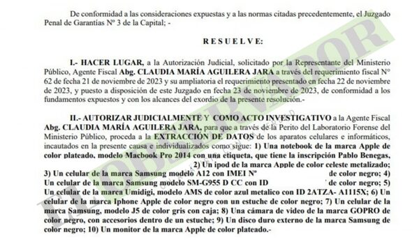 Peritarán dispositivos incautados del músico Pablo Benegas