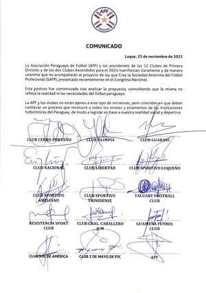Rechazo de Clubes Paraguayos al Modelo de Sociedades Anónimas Deportivas | OnLivePy