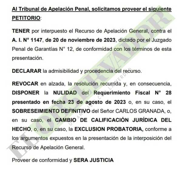 Carlos Granada apela elevación a juicio por falta de fundamento en acusación