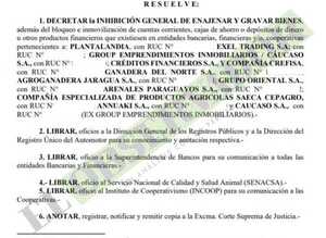 Empresas ligadas a causa Pavo Real son objeto de inhibición general y bloqueo