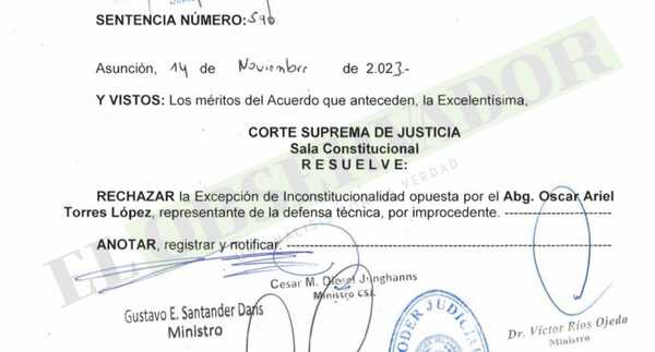 Sala Constitucional rechaza excepción planteada por presunto torturador contra avance de la causa