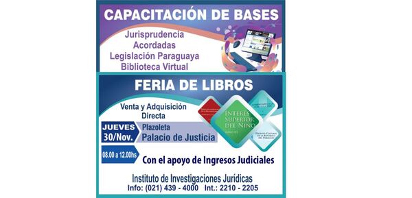 Realizarán feria de libros y capacitación sobre bases de datos jurídicos