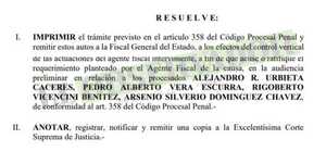 Sobreseimiento definitivo para Alejandro Urbieta queda en manos de la Fiscalía General 