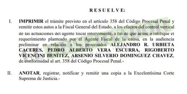 Sobreseimiento definitivo para Alejandro Urbieta queda en manos de la Fiscalía General 