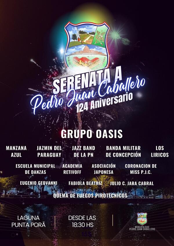 Gran serenata y show de fuegos artificiales para celebrar el 124° aniversario de Pedro Juan Caballero