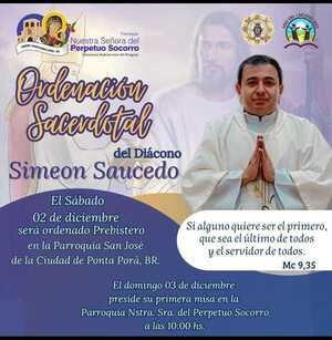 Invitan a la Ordenación Presbiteral del Diácono Simeón Saucedo - Oasis FM 94.3