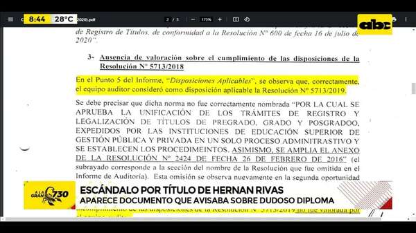 Video: Escándalo por el título de Hernán Rivas - ABC Noticias - ABC Color