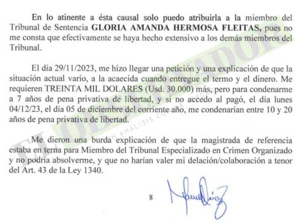 Jueza habría pedido una coima de USD 30 mil dólares por medio de su actuario a acusado por narcotráfico