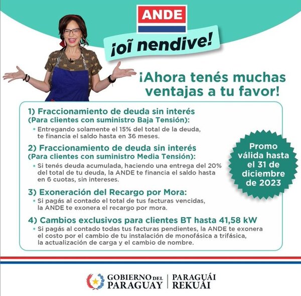 ANDE lanza nuevas promociones por fin de año para usuarios de baja y media tensión | RADIO NACIONAL