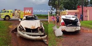 VEHÍCULO VOLCÓ TRAS ATROPELLAR UN RAUDAL SOBRE LA RUTA PY07 EN NATALIO - Itapúa Noticias