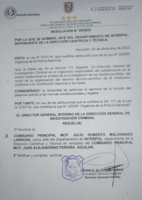 Reemplazan a Juan Pereira en INTERPOL luego de escándalo de Marset | 1000 Noticias