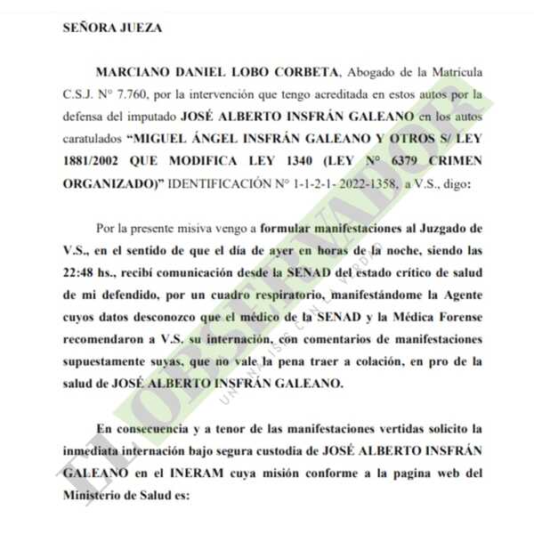 Solicitan internación del Pastor José Insfrán en el INERAM