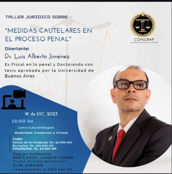 Invitan a taller jurídico sobre medidas cautelares en el proceso penal