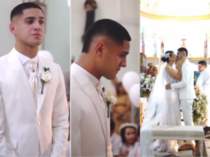 (VIDEO). La emoción de Luís Zárate al recibir a su ahora esposa en la Catedral de San Lorenzo