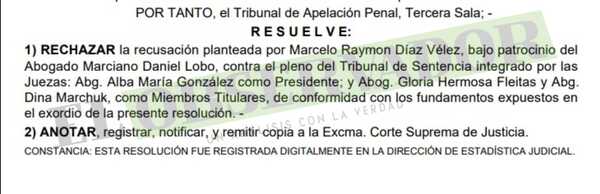 Clan Arteta: Cámara rechaza recusación por carecer de fundamentos serios