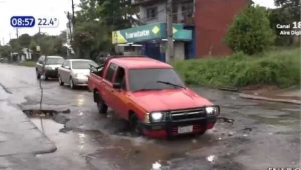 Señalizaron bache con una rama sobre Avelino Martínez