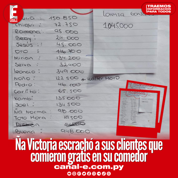 Ña Victoria escrachó a sus clientes que comiero gratis en su comedor