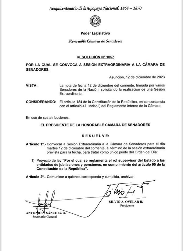 Convocan sesión extraordinaria