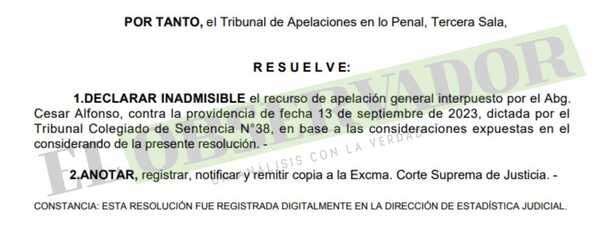 Declaran inadmisible apelación promovida ante postergación de juicio a Patricia Samudio