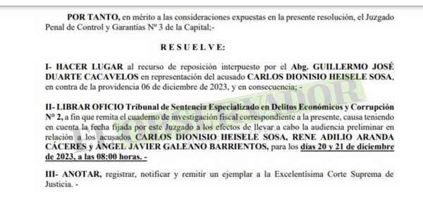 Ofician a Tribunal para remisión de cuaderno fiscal en causa a Carlos Heisele