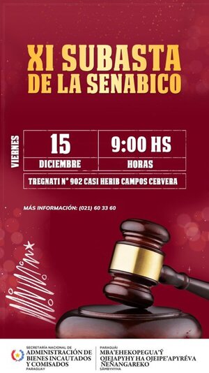 Senabico anuncia subasta y bienes decomisados