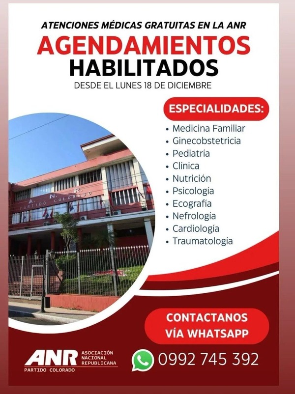 Servicios médicos gratuitos en la ANR: Agendamiento desde mañana - ADN Digital
