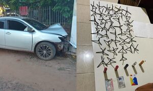 Hallan clavos miguelitos y otras evidencias en vehículo chocado y abandonado