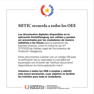 MITIC recuerda validez digital de documentos de portación obligatoria