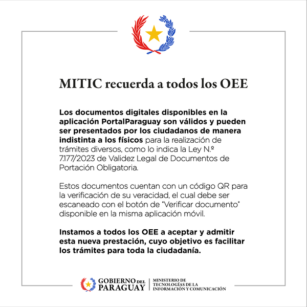 MITIC recuerda validez digital de documentos de portación obligatoria