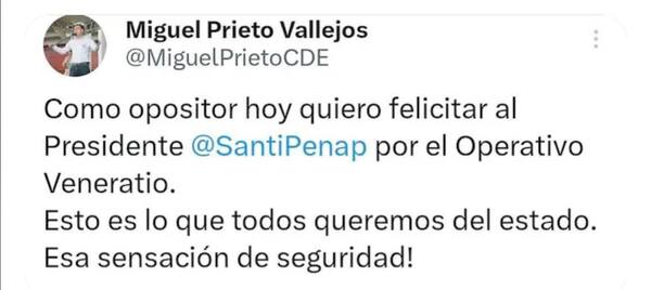 Miguel Prieto se suma a las felicitaciones a Peña por el “Operativo Veneratio” - El Trueno