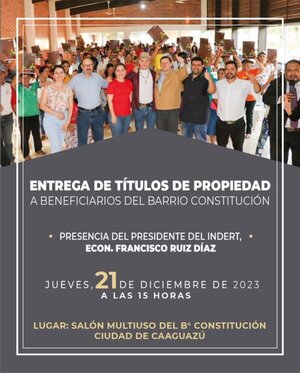 Indert entregará títulos de propiedad a beneficiarios de Caaguazú