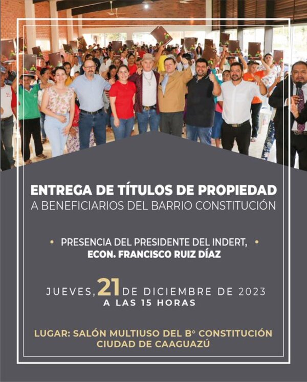 Indert entregará títulos de propiedad a beneficiarios de Caaguazú