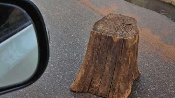 Ponen tronco en la calle para evitar que otros estacionen