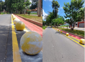 Ponen unas extrañas bolas gigantes para dividir la ruta de la bicisenda