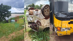 Choque y vuelco en la Ruta PY01 deja un herido y daños materiales.