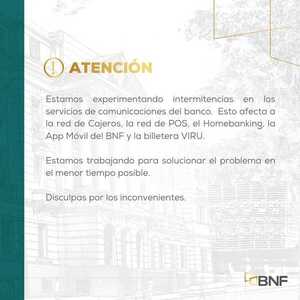 BNF reporta inconvenientes en algunos de sus servicios | 1000 Noticias