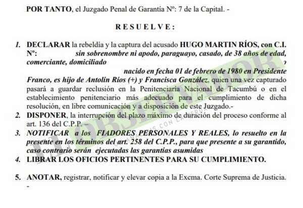 Juez que otorgó domiciliaria para ligado a Cucho Cabaña ahora solicita su captura