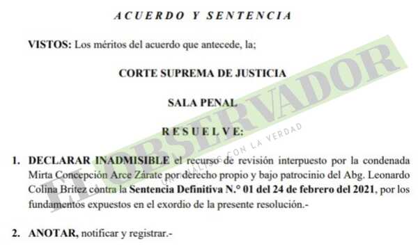 Queda firme la remisión a la cárcel de condenada por millonario desfalco a la Gobernación de Pdte. Hayes