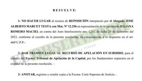 Rechazan reposición de actuaria judicial sospechada de alterar carátula en una causa de RGD