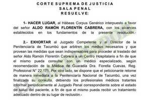 Sala Penal hace lugar a traslado de interno de Tacumbú a un hospital debido a su grave estado de salud