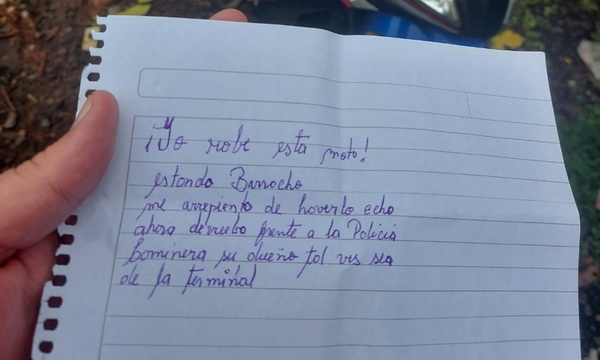 Abandonó moto en sede de la Patrulla Caminera y dijo que la robó ebrio, pero se arrepintió
