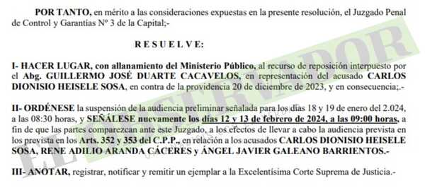 Convocan a Carlos Heisele y otros acusados para audiencia preliminar en Febrero