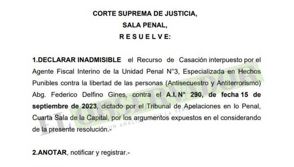 Casación del fiscal Federico Delfino en la causa a Farid González es declarada inadmisible