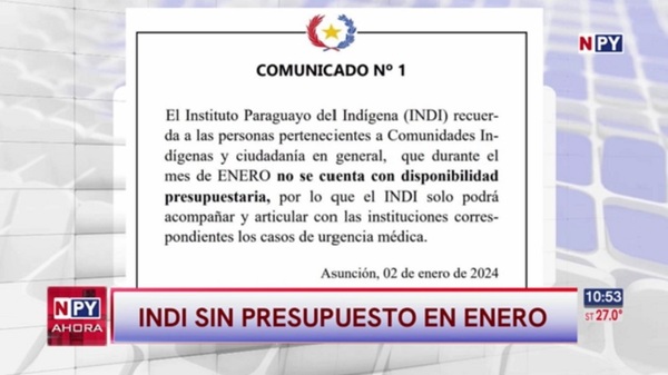 INDI "recuerda" a indígenas que no los atenderán en enero por falta de presupuesto - Noticias Paraguay
