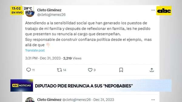 Video: diputado pide renuncia a sus “nepobabies” - ABC Noticias - ABC Color