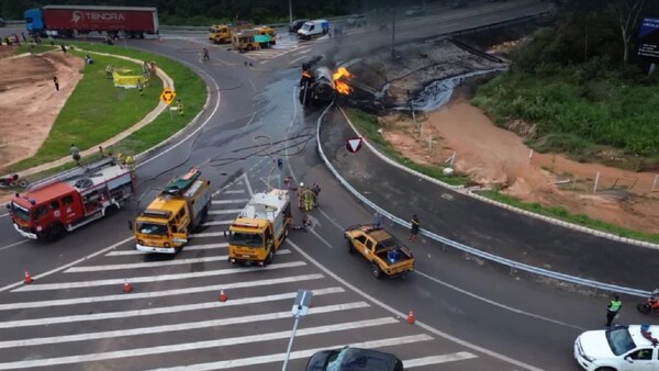 Vuelco e incendio de camión cisterna provoca una muerte en Caacupé