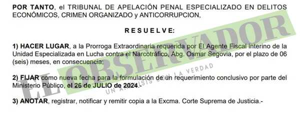 Cámara otorga seis meses más para investigar caso de tráfico de cocaína a Alemania